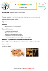 Addition dynamique - Opérations avec les perles dorées : 2eme, 3eme Maternelle, 1ere, 2eme Primaire - PDF à imprimer