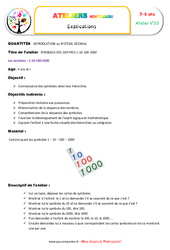 Les nombres - Fiches 1 - 10 - 100 - 1000 - Symboles selon leur hiérarchie : 2eme, 3eme Maternelle, 1ere, 2eme Primaire - PDF à imprimer