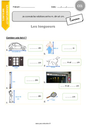 Connaître les relations entre m, dm et cm - Exercices avec correction : 2eme Primaire - PDF à imprimer