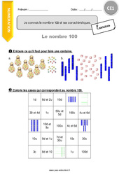 Connaître le nombre 100 et ses caractéristiques - Exercices  : 2eme Primaire - PDF à imprimer